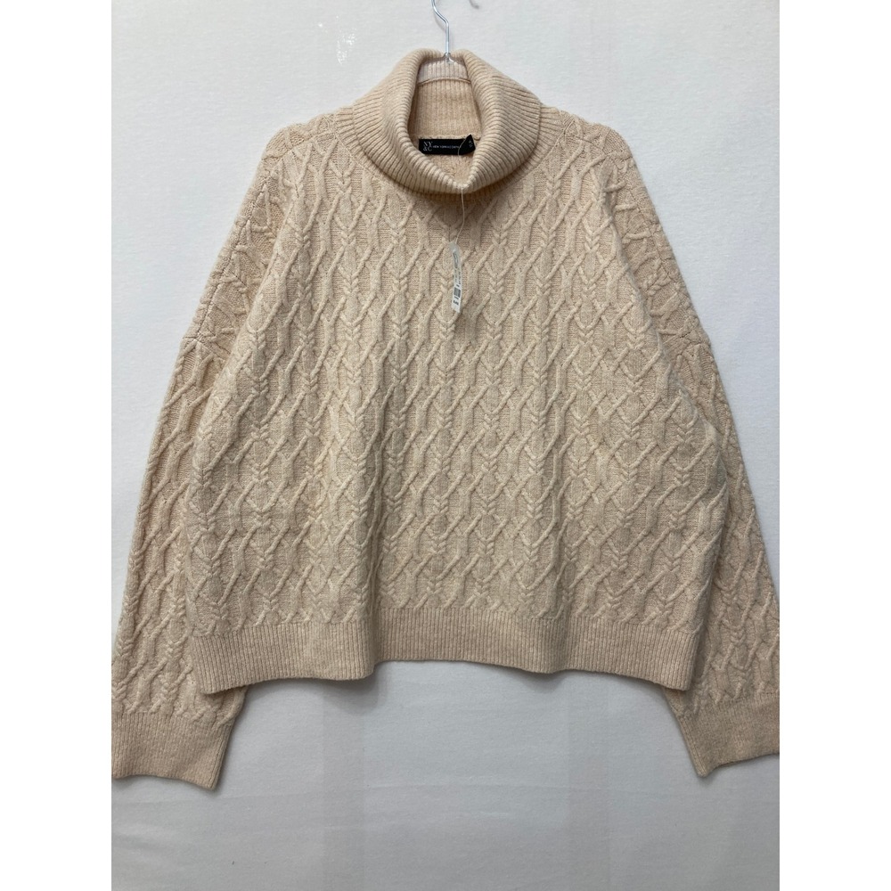 NWT New York & Company Turtleneck Sweater XXL Beige Cable Knit Pullover Neutral